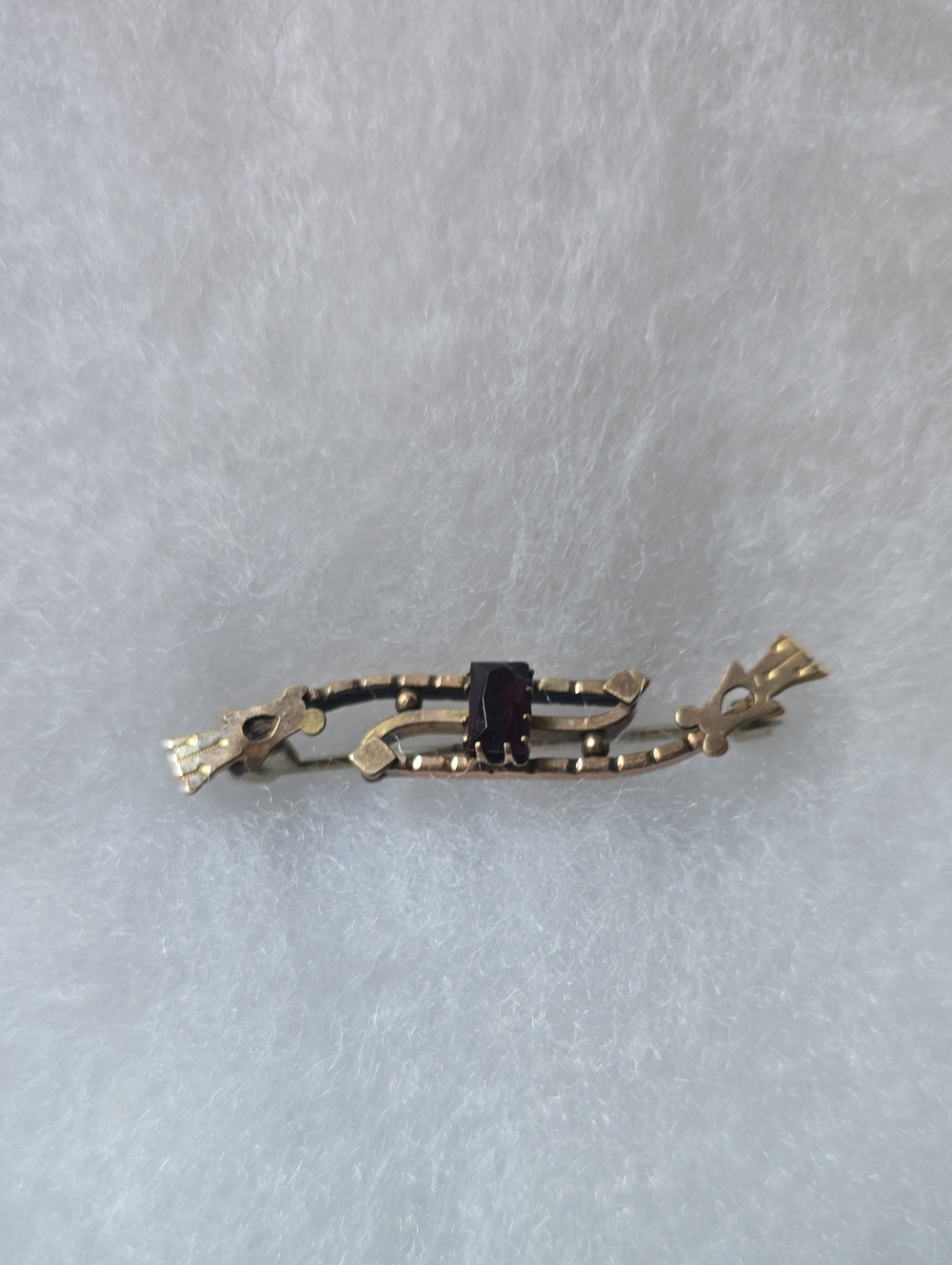 Gold-Tone Bar Brooch with Deep Red Stone